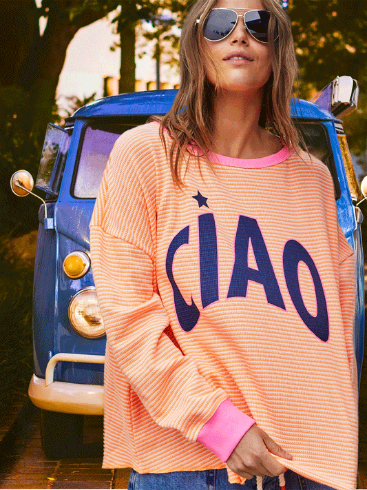 Ciao Stripe Waffle Top - ORANGE