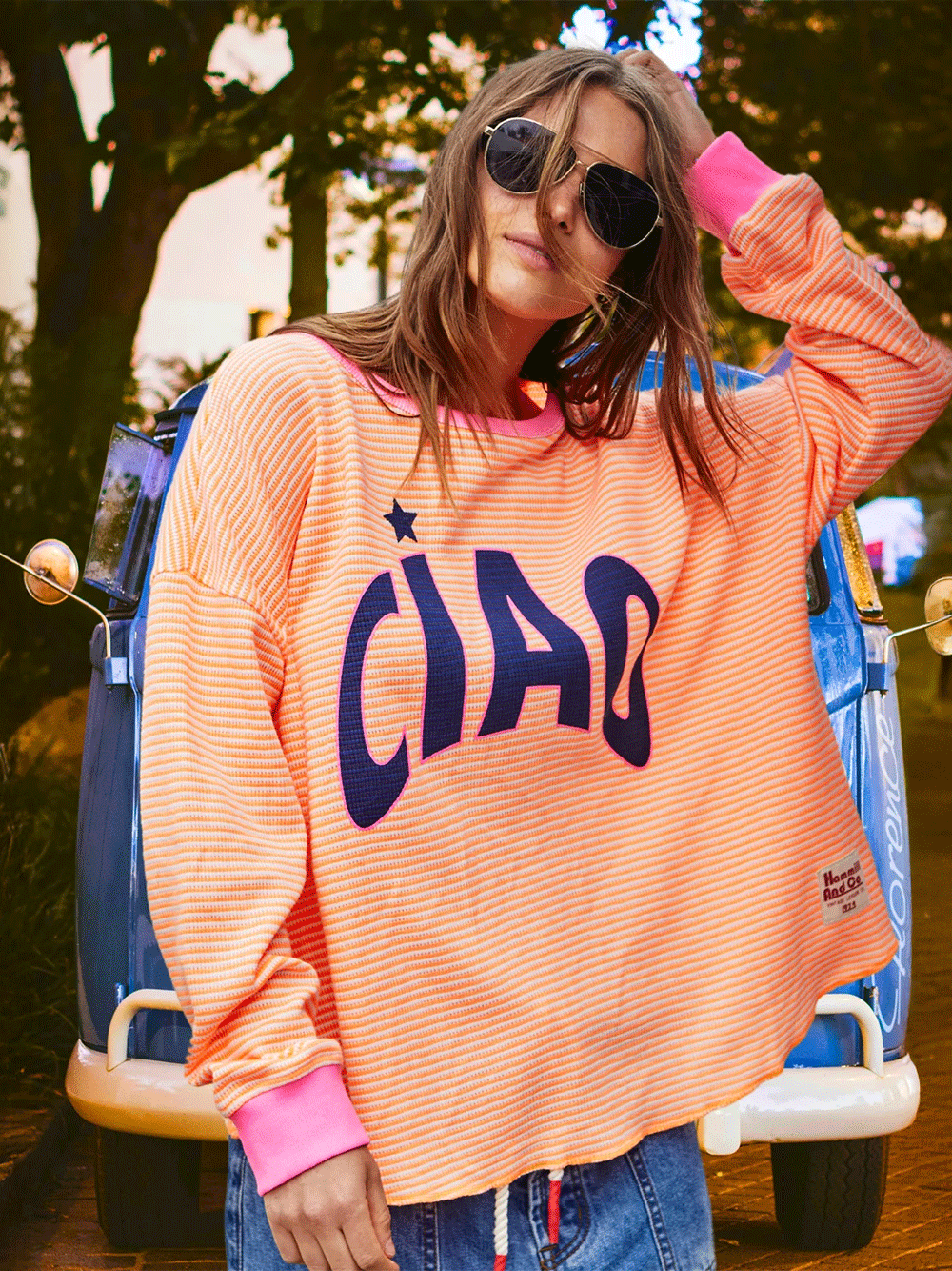 Ciao Stripe Waffle Top - ORANGE