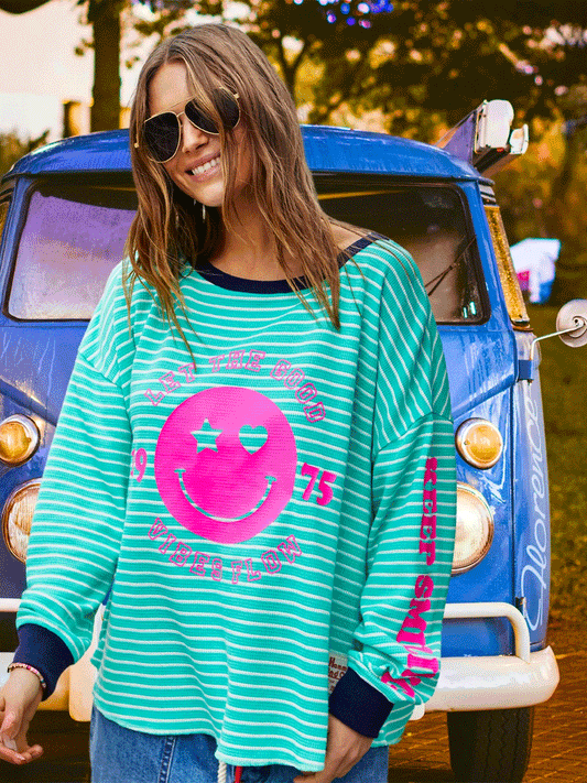 Smiley Stripe Waffle Top - JADE