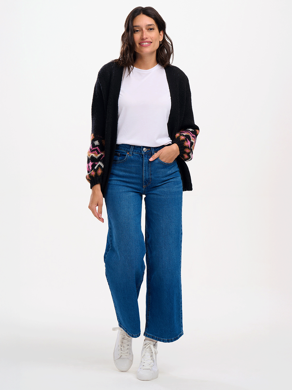 Yvette Cardigan - BLACK WITH FAIRISLE