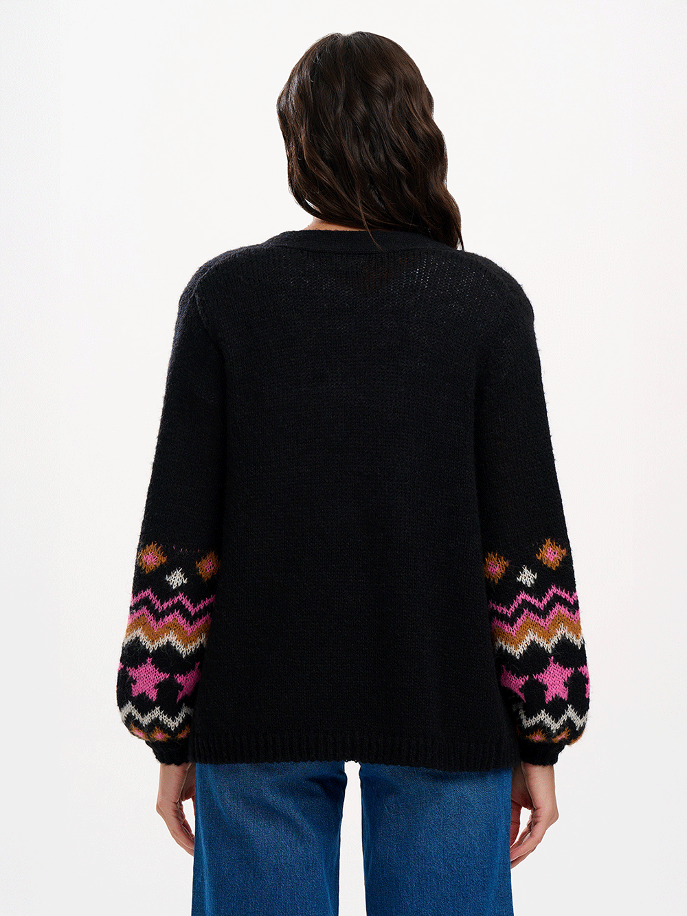 Yvette Cardigan - BLACK WITH FAIRISLE