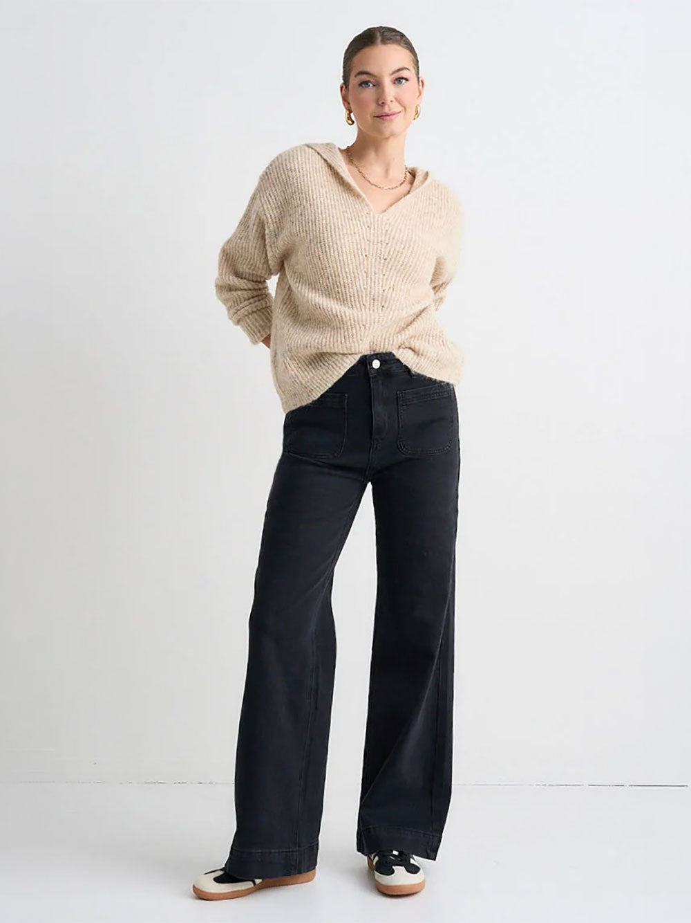 Zoey High Rise Wide Leg Pocket Jeans - BLACK