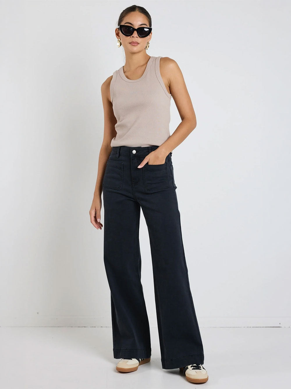 Zoey High Rise Wide Leg Pocket Jeans - BLACK