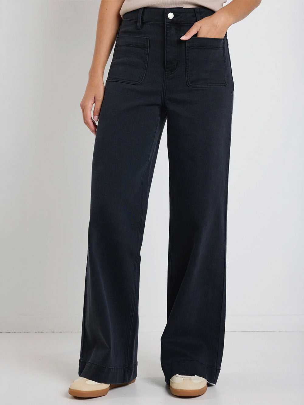 Zoey High Rise Wide Leg Pocket Jeans - BLACK
