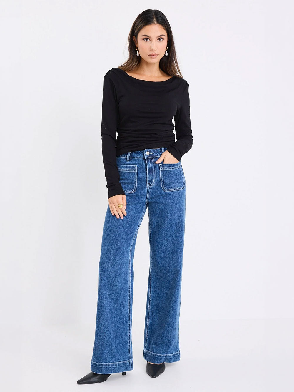 Zoey High Rise Wide Leg Pocket Jeans - MARINE BLUE