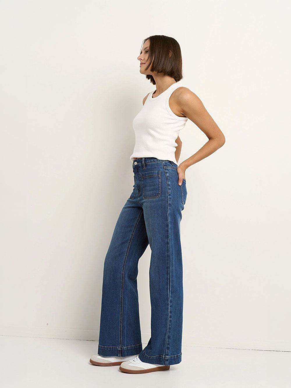 Zoey High Rise Wide Leg Pocket Jeans - MARINE BLUE
