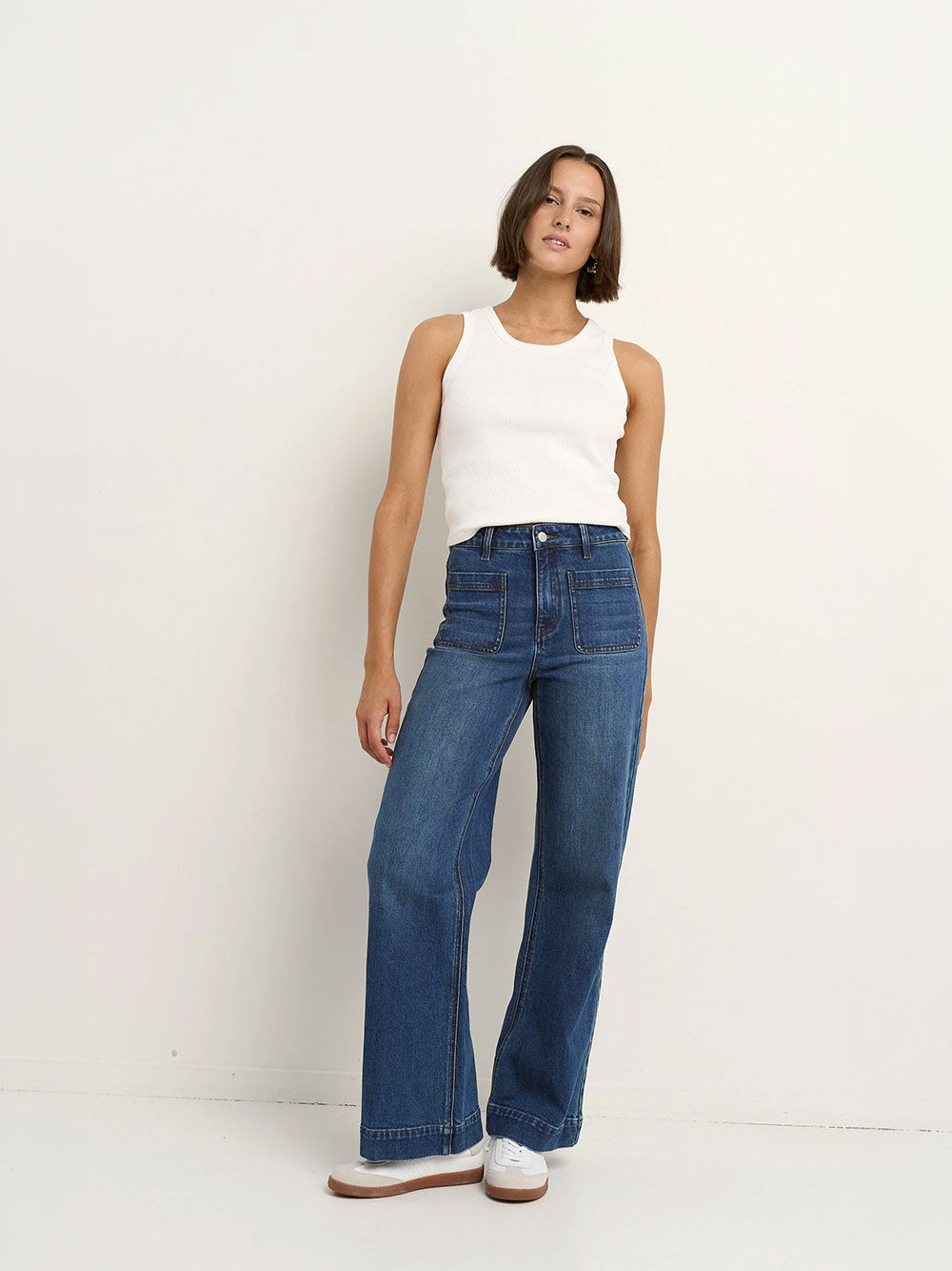 Zoey High Rise Wide Leg Pocket Jeans - MARINE BLUE