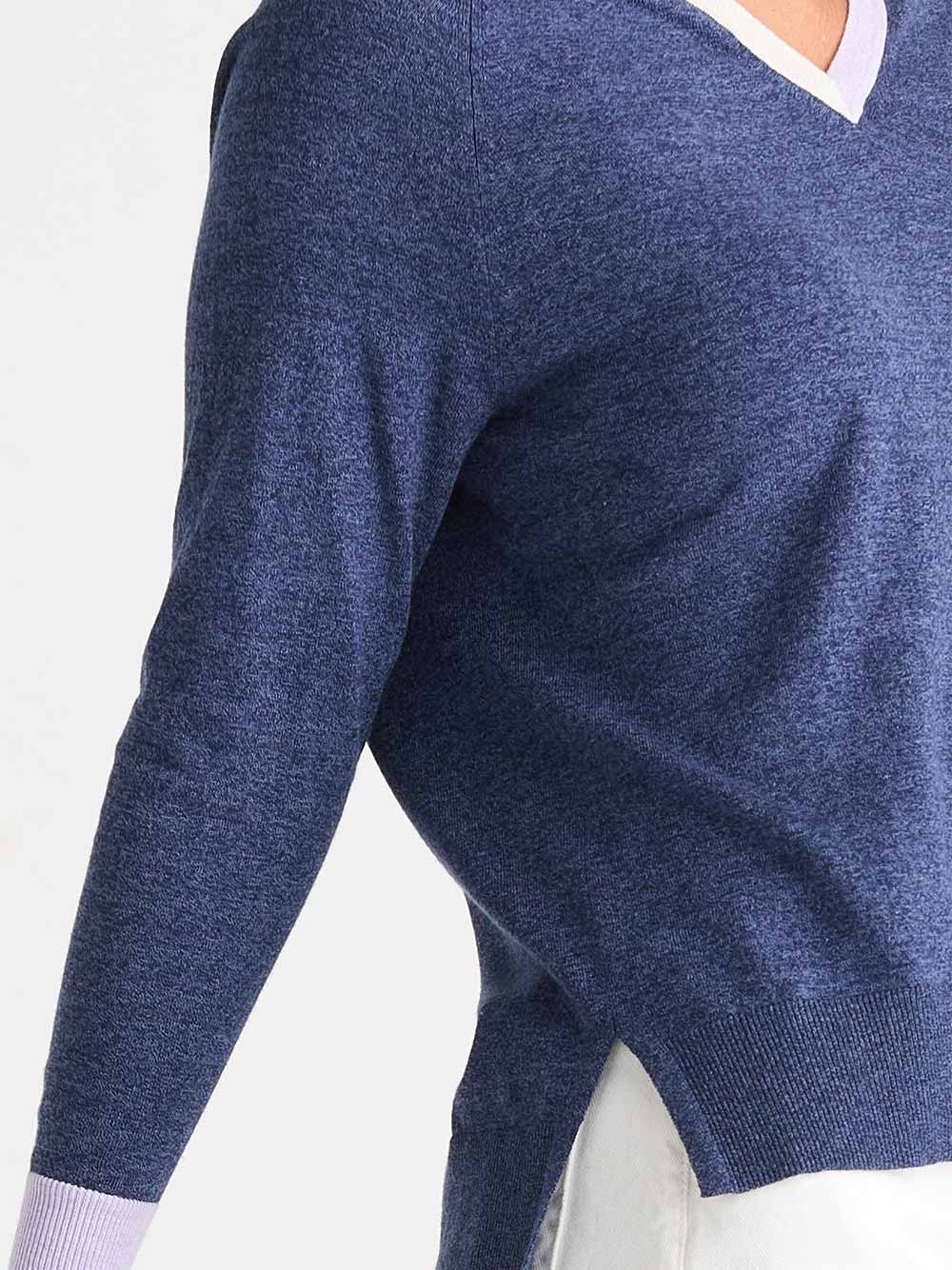 V Accent Lightweight Knit Top - DENIM