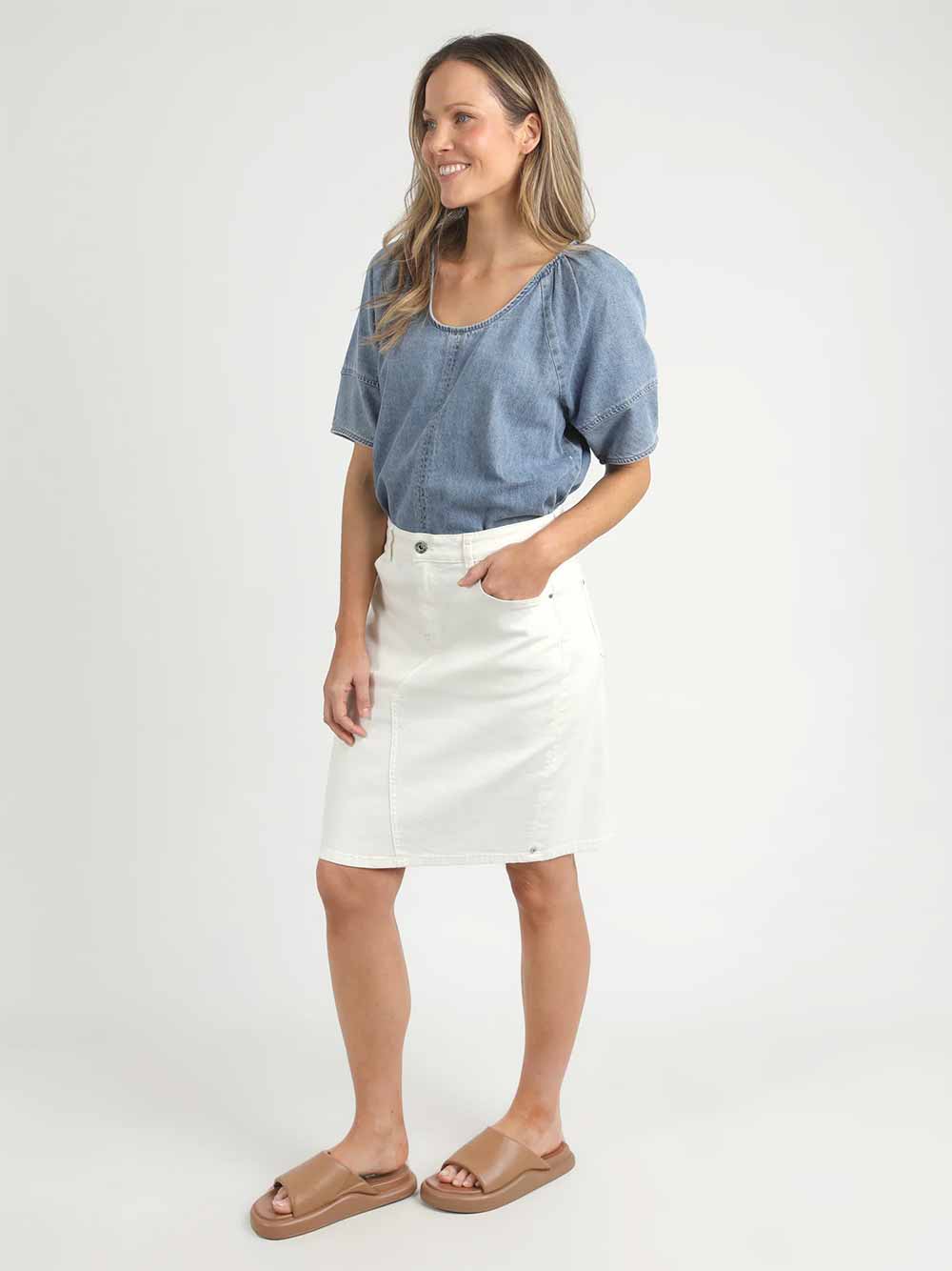 Belle Denim Skirt - VINTAGE WHITE