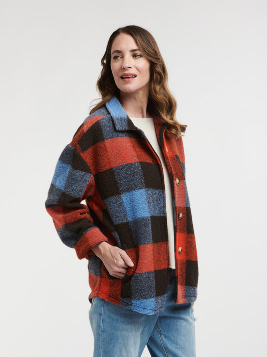 Plaid Jacket - DENIM/CHOC/ORANGE