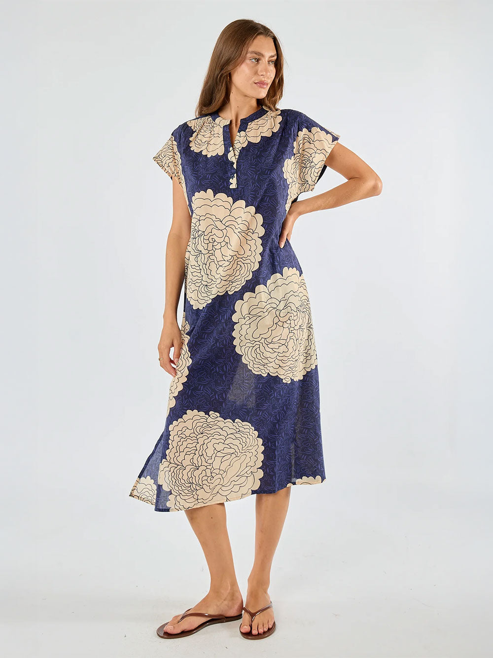 Orient Capped Sleeve Dress - NAVY