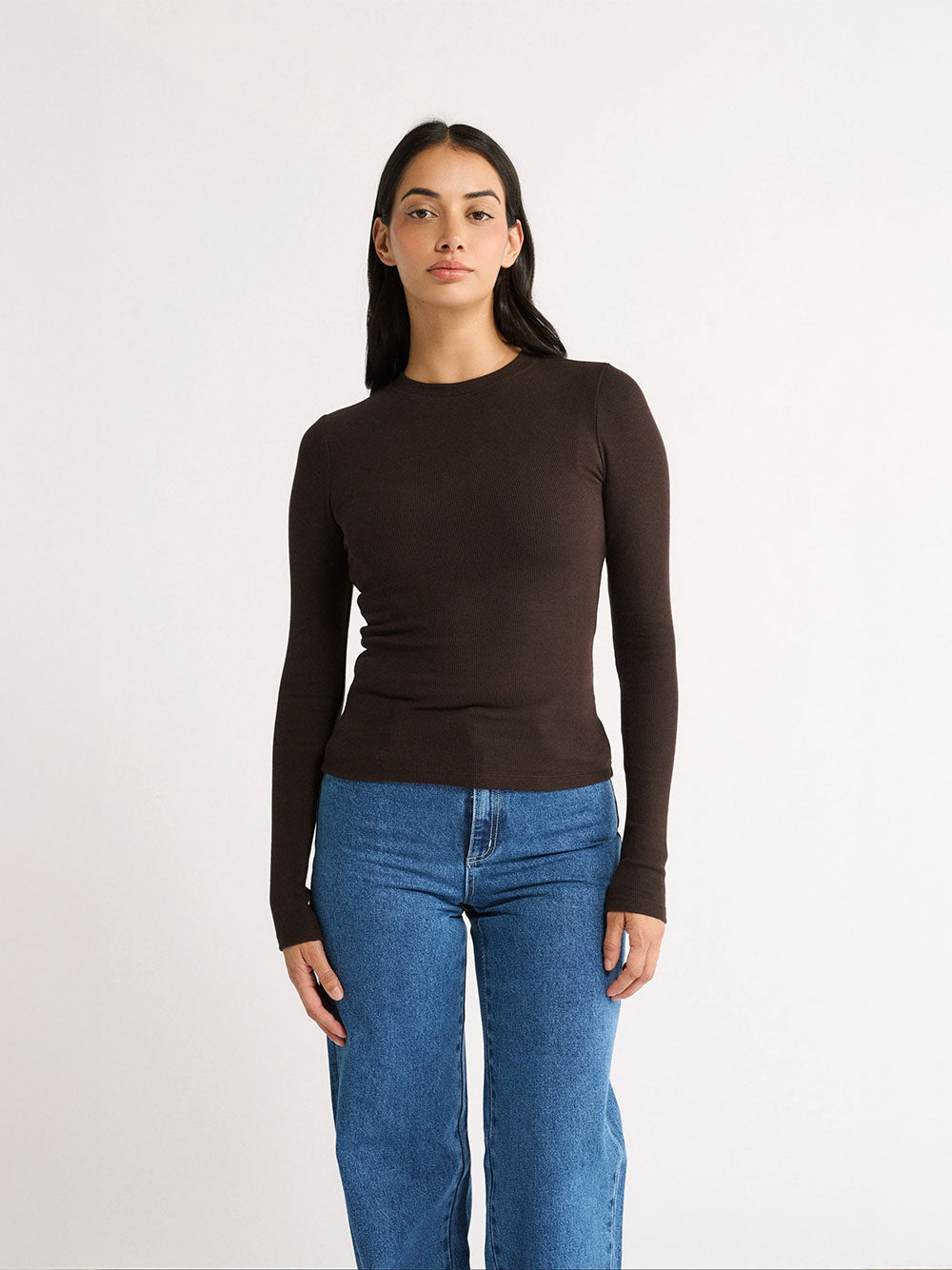 Carina Classic Long Sleeve Top - CHOCOLATE