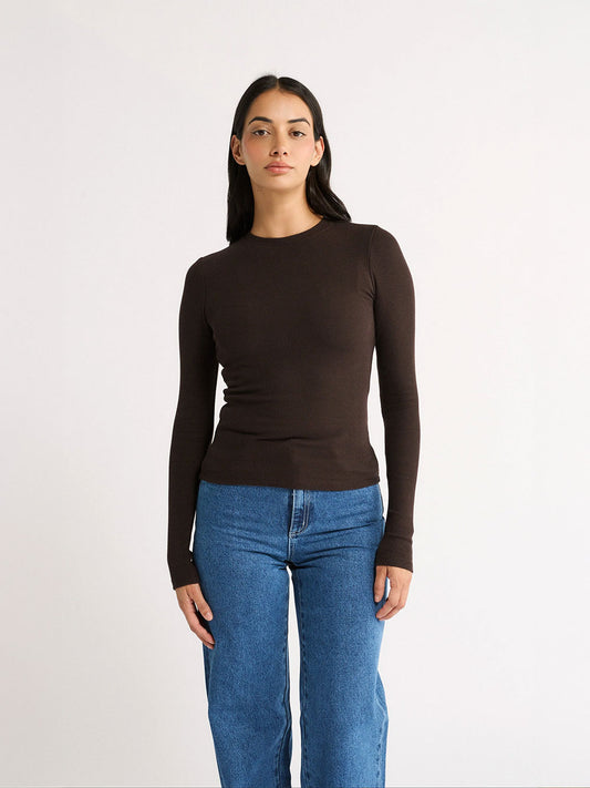 Carina Classic Long Sleeve Top - CHOCOLATE