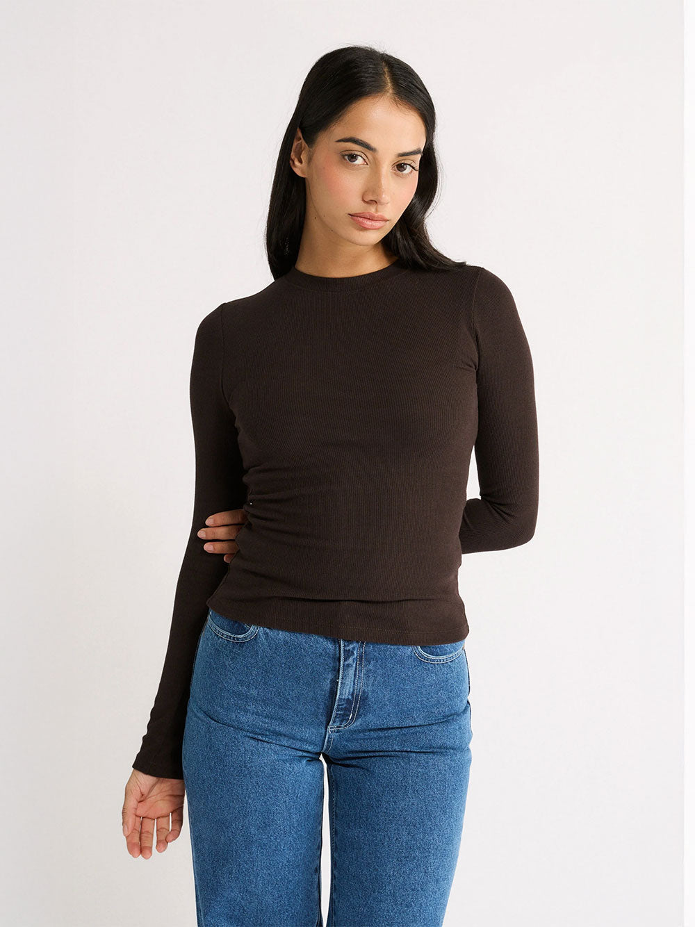Carina Classic Long Sleeve Top - CHOCOLATE