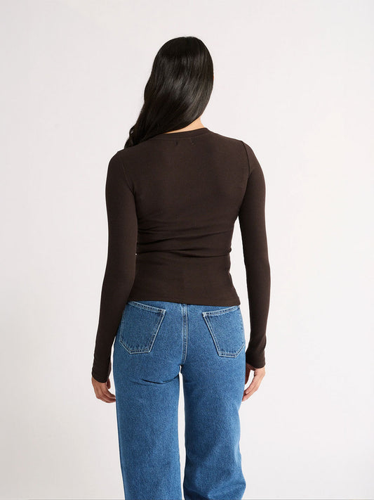 Carina Classic Long Sleeve Top - CHOCOLATE