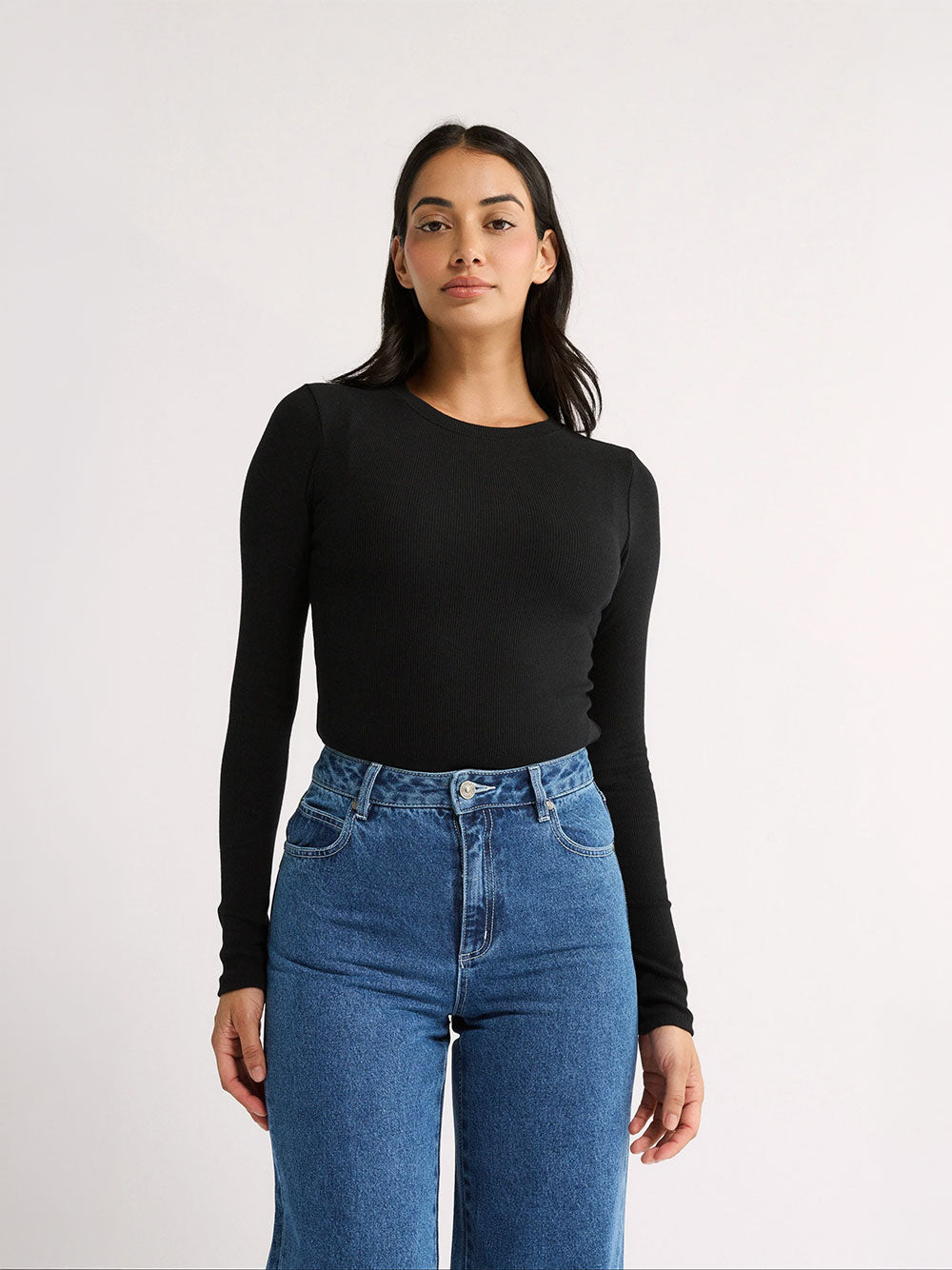 Carina Classic Long Sleeve Top - BLACK
