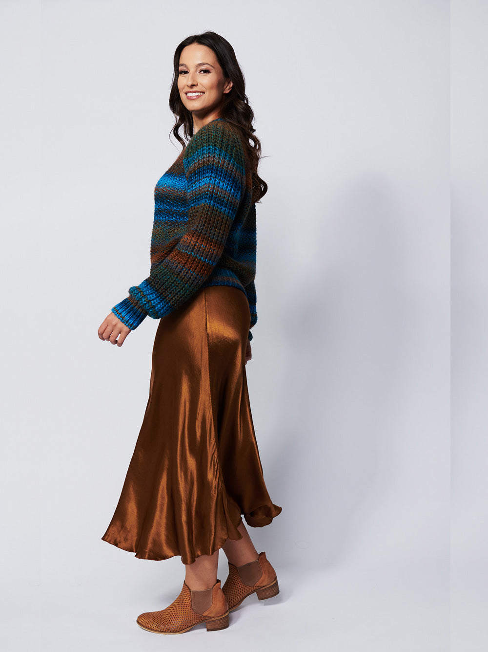 Colombia Round Neck Knit Sweater  - TURQUOISE