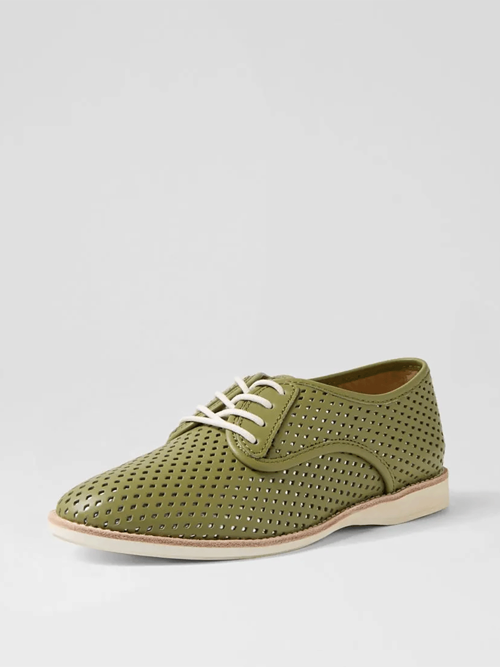 Derby Punch Overlay Shoes - OLIVE & SILVER