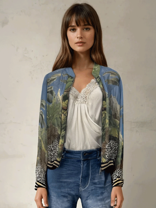 Dolci Silk Bomber - PALM PRINT BLUE