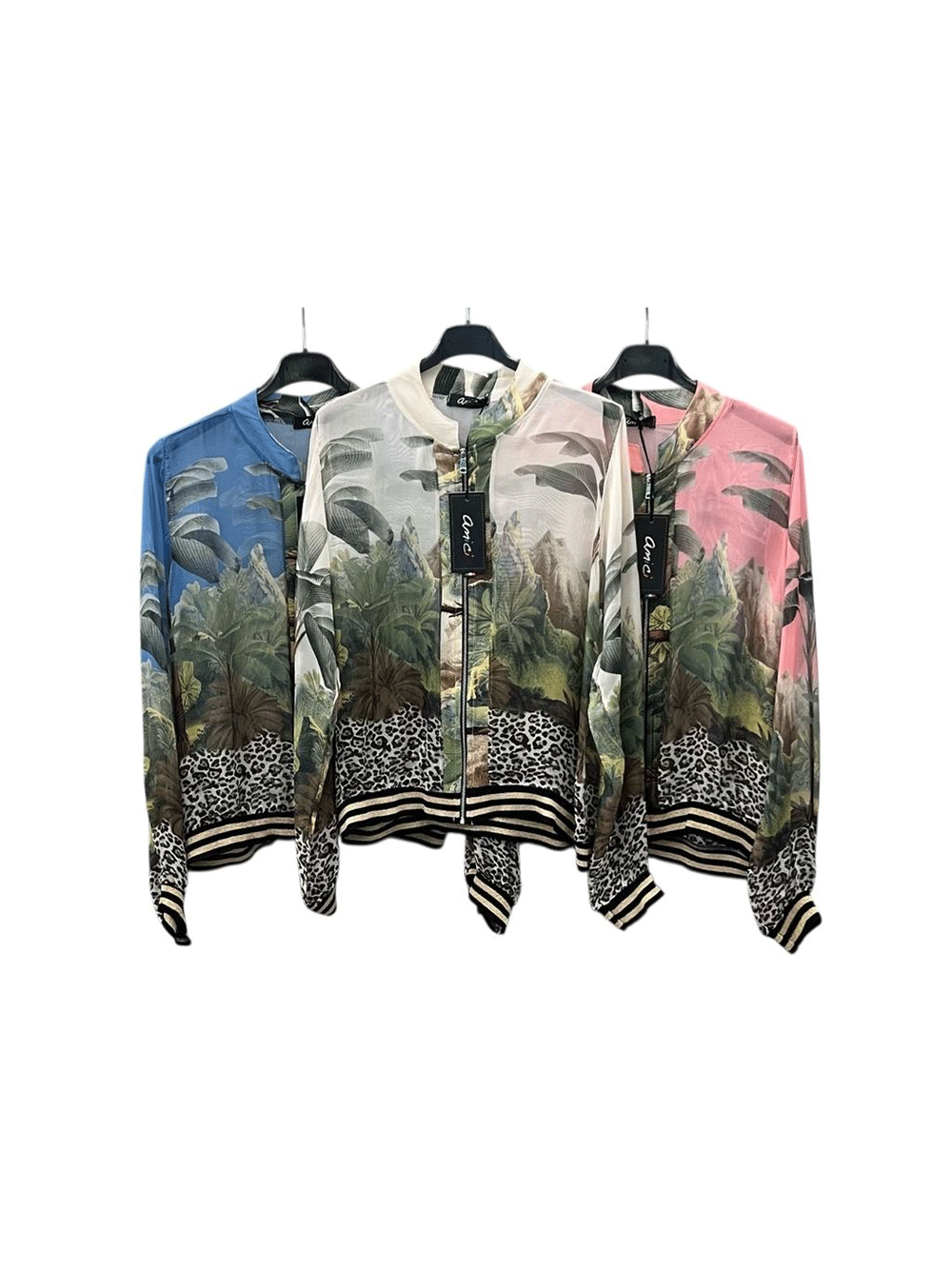 Dolci Silk Bomber - PALM PRINT CREAM