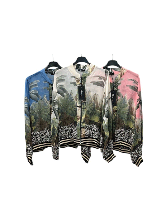 Dolci Silk Bomber - PALM PRINT CREAM