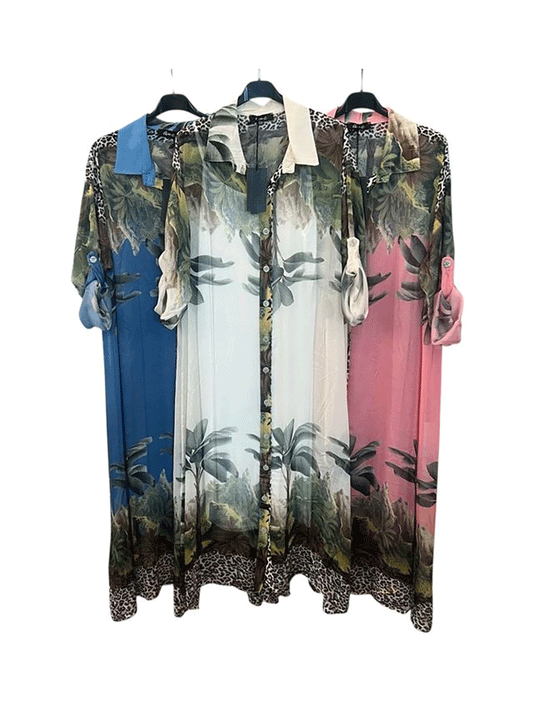 Dolci Silk Dress - PALM PRINT CREAM