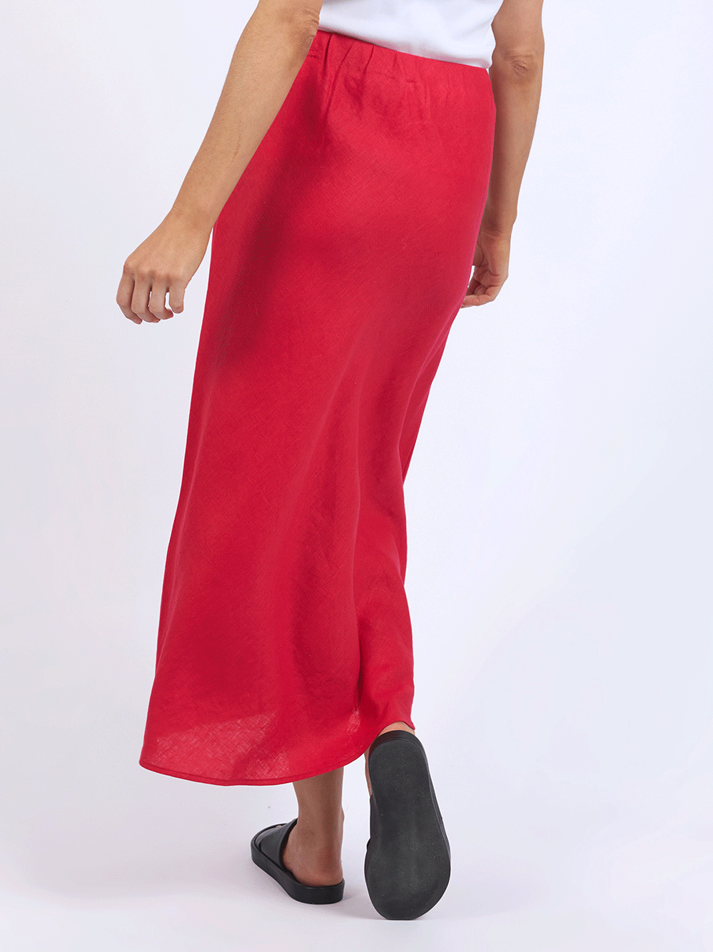 Eleni Linen Midi Skirt - RED