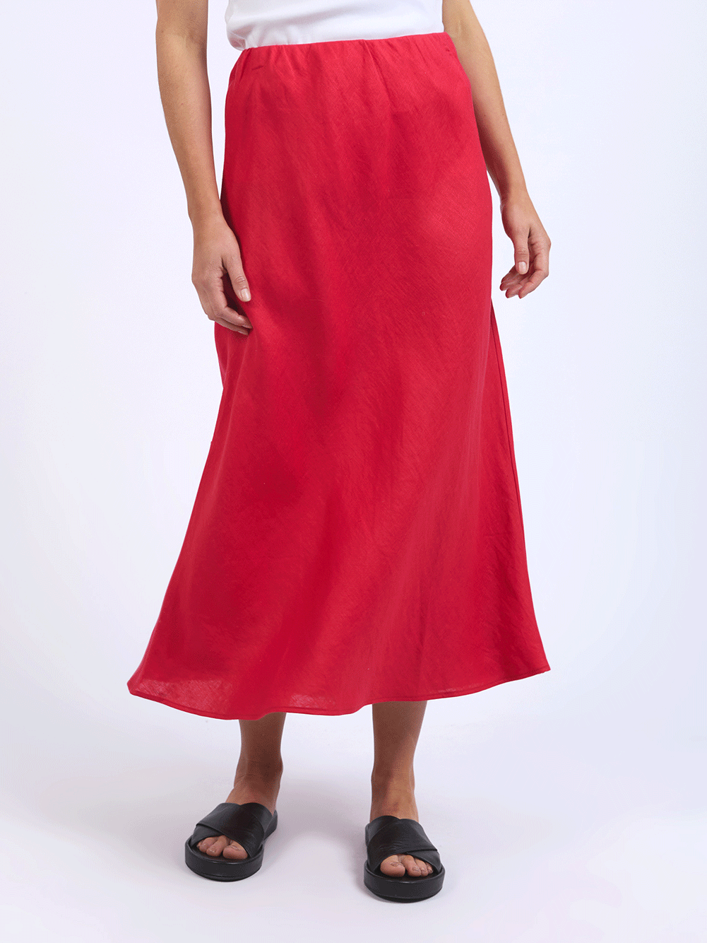 Eleni Linen Midi Skirt - RED
