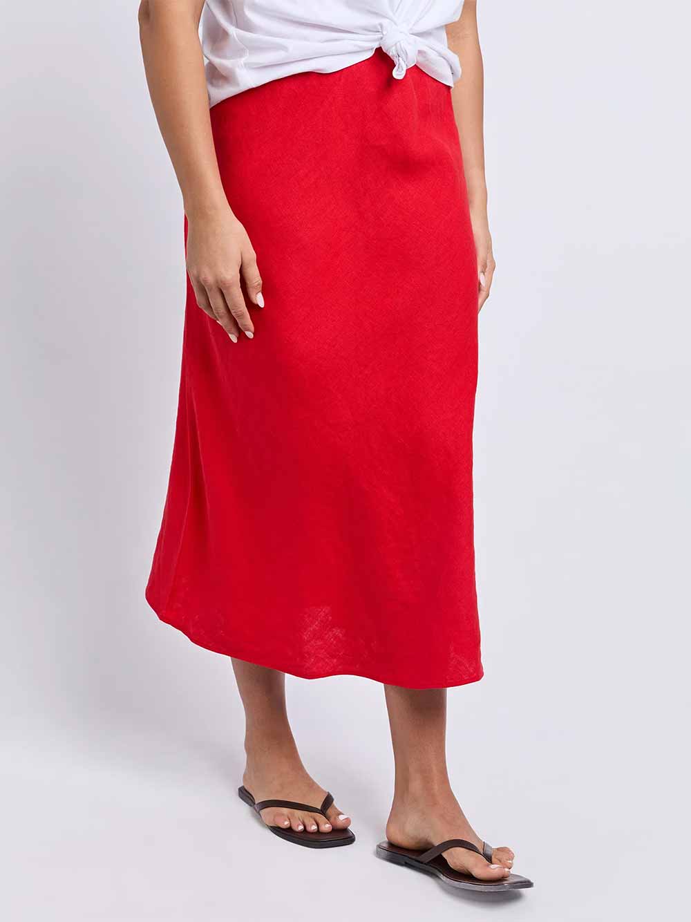 Eleni Linen Midi Skirt - RED