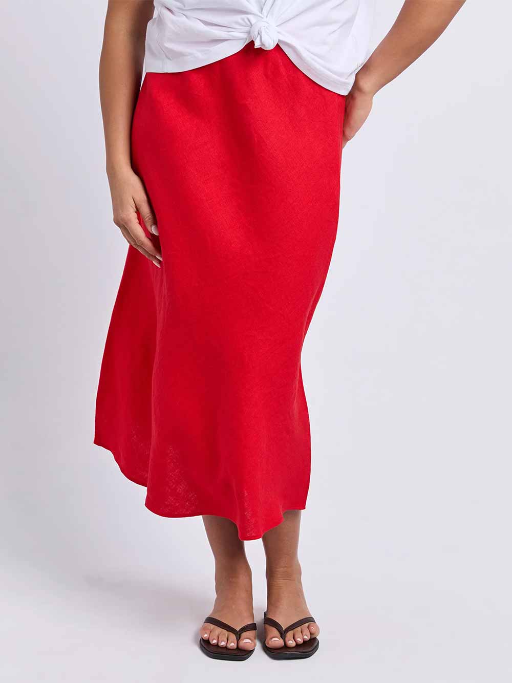 Eleni Linen Midi Skirt - RED