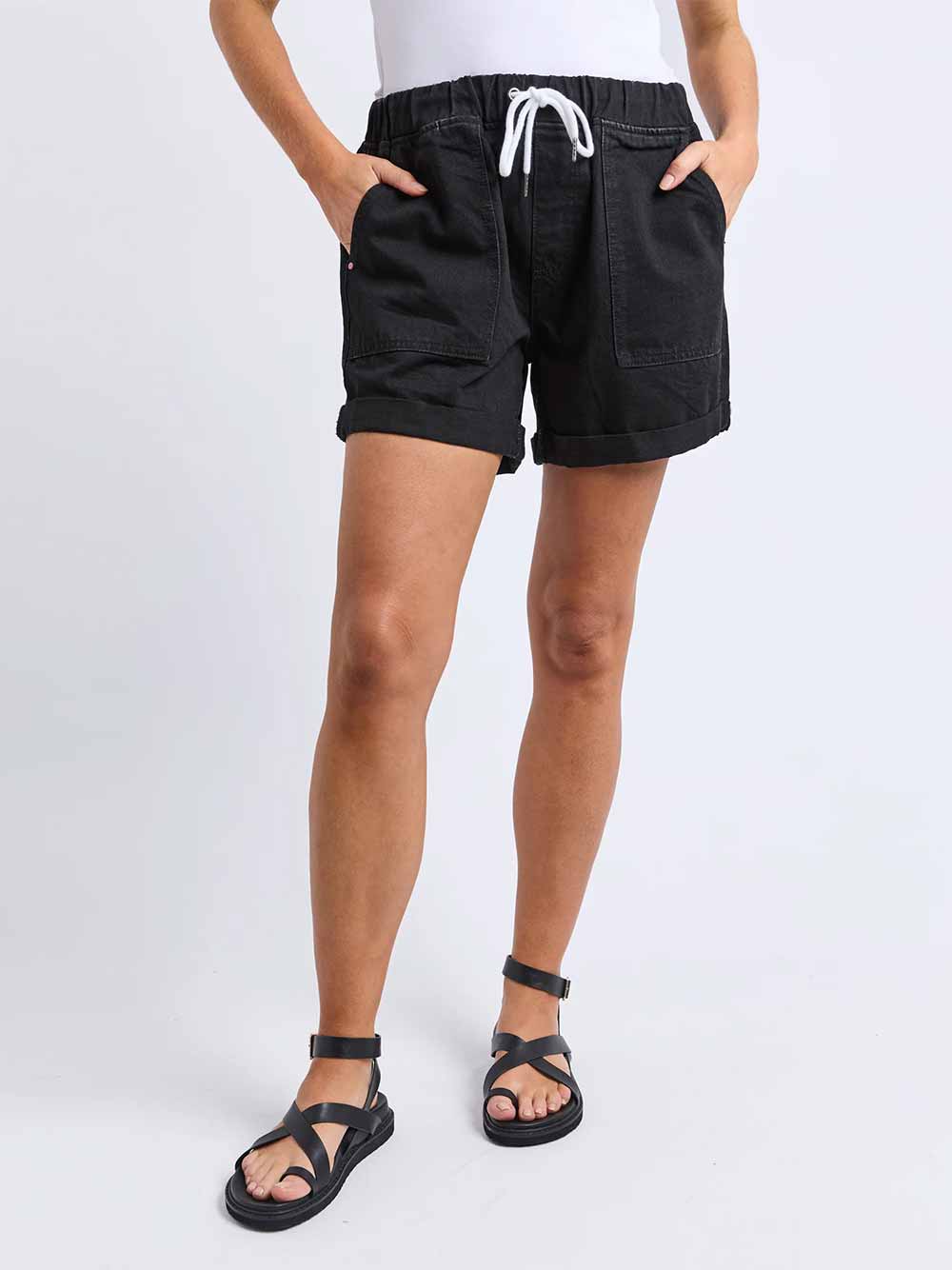 Emma Relaxed Denim Shorts - SOLID BLACK
