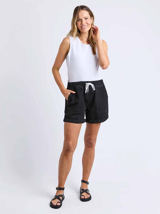 Emma Relaxed Denim Shorts - SOLID BLACK