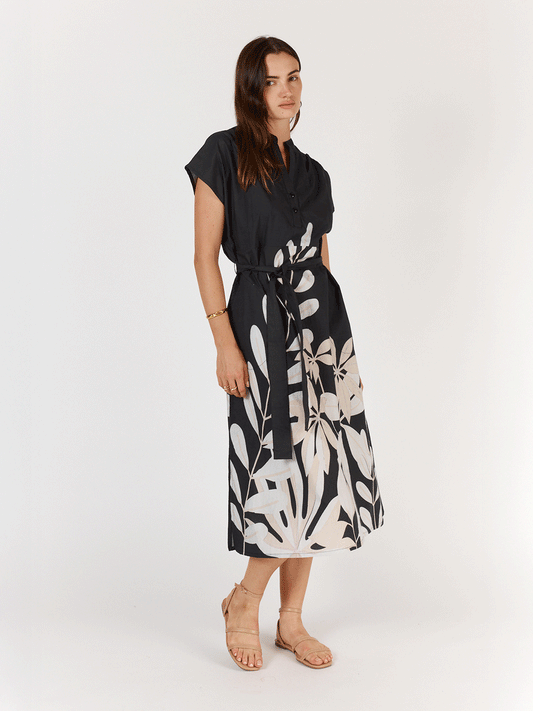 Fern Cap Sleeve Dress - BLACK