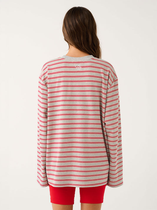 Harley Long Sleeve Top - GREY MARLE STRIPE