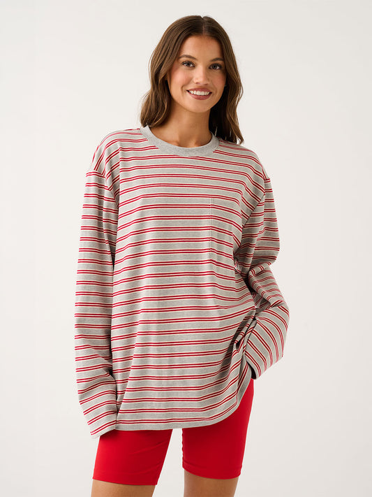 Harley Long Sleeve Top - GREY MARLE STRIPE