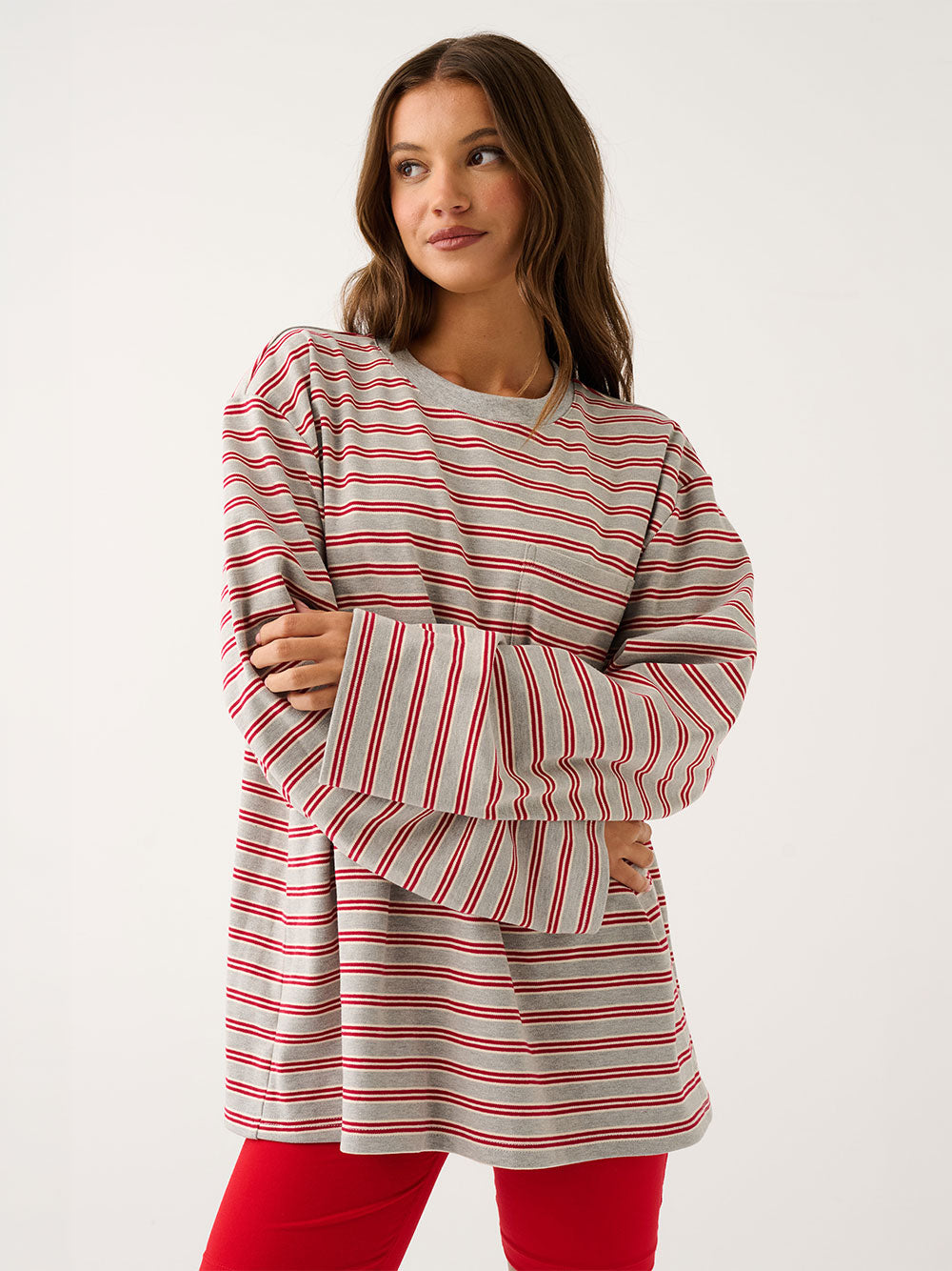 Harley Long Sleeve Top - GREY MARLE STRIPE