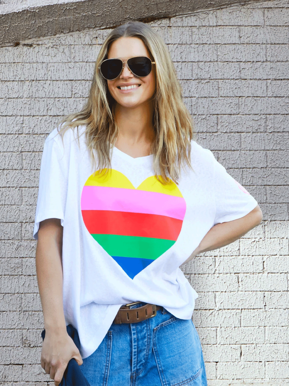 Heart V-Neck Tee - WHITE