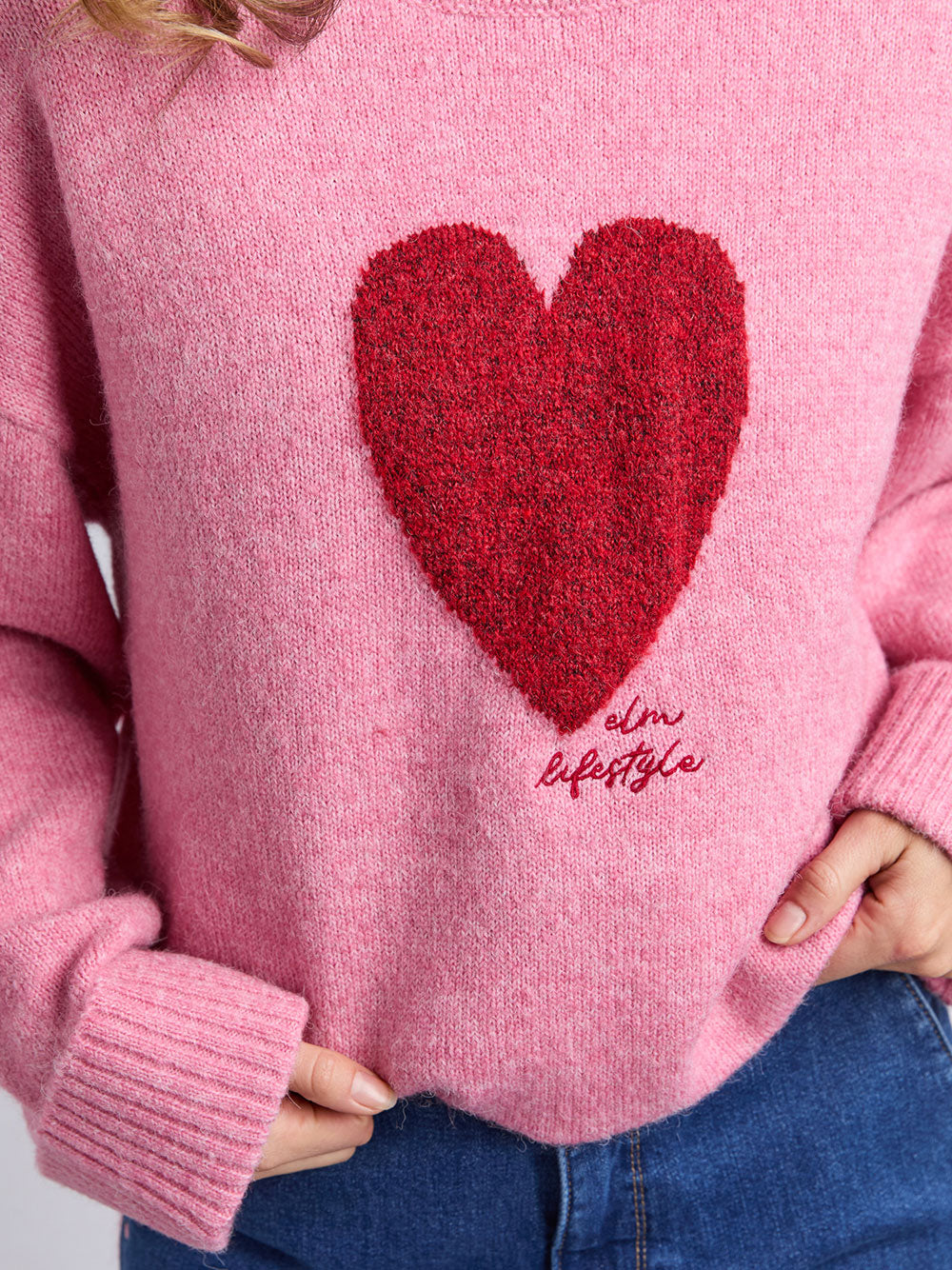 Intersia Heart Knit - PINK