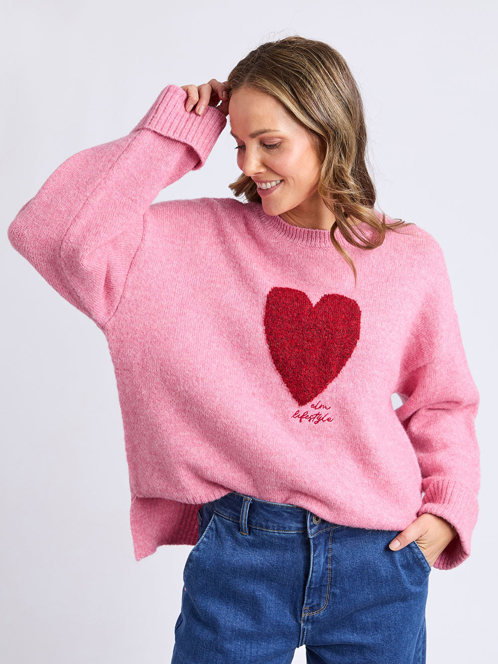 Intersia Heart Knit - PINK
