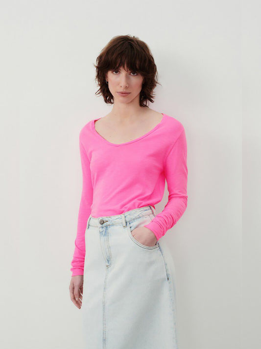 Jacksonville Long Sleeve V-neck Tee - FLURO PINK