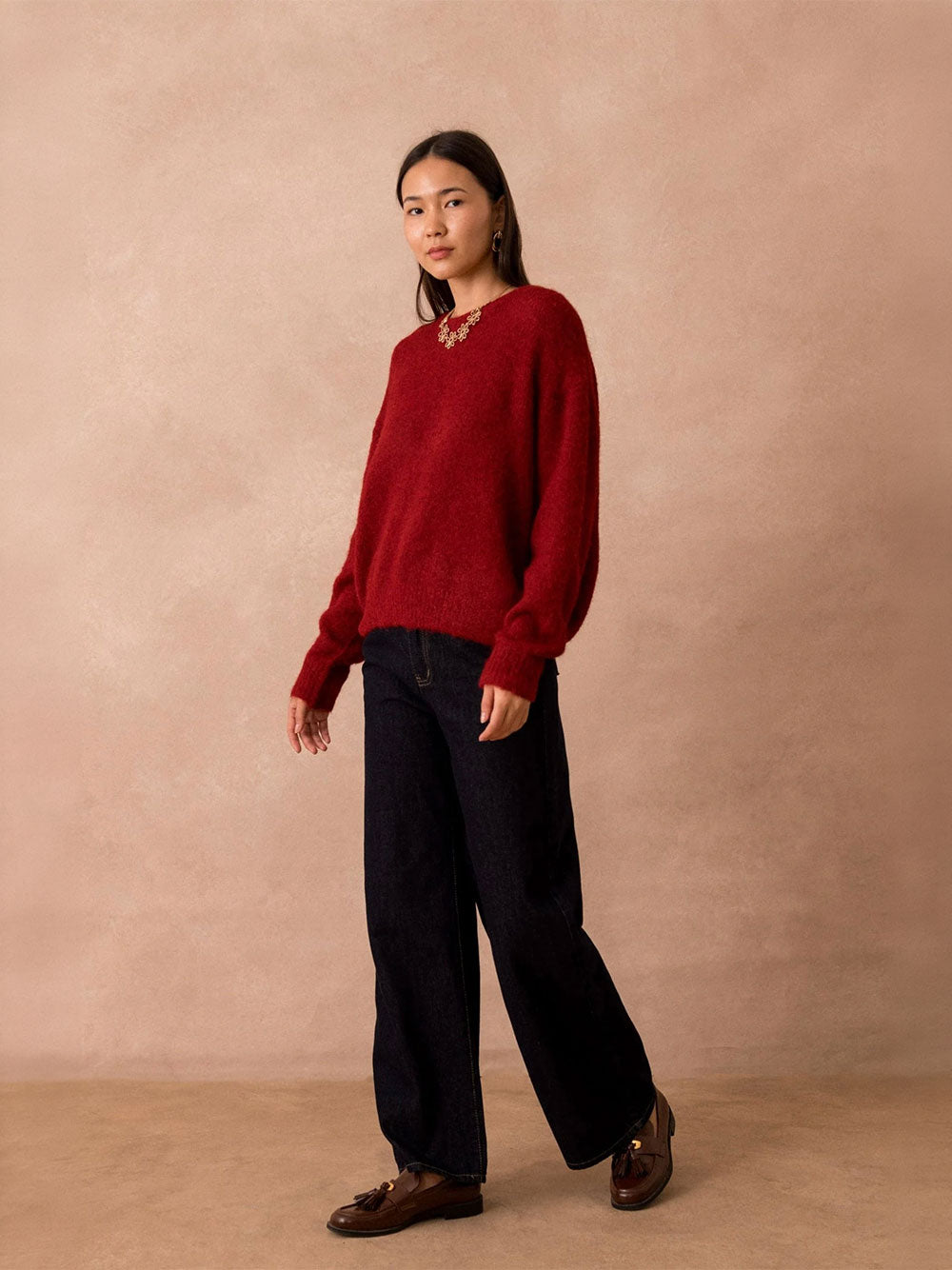 Jackie Crew Neck Knit Sweater - CERISE