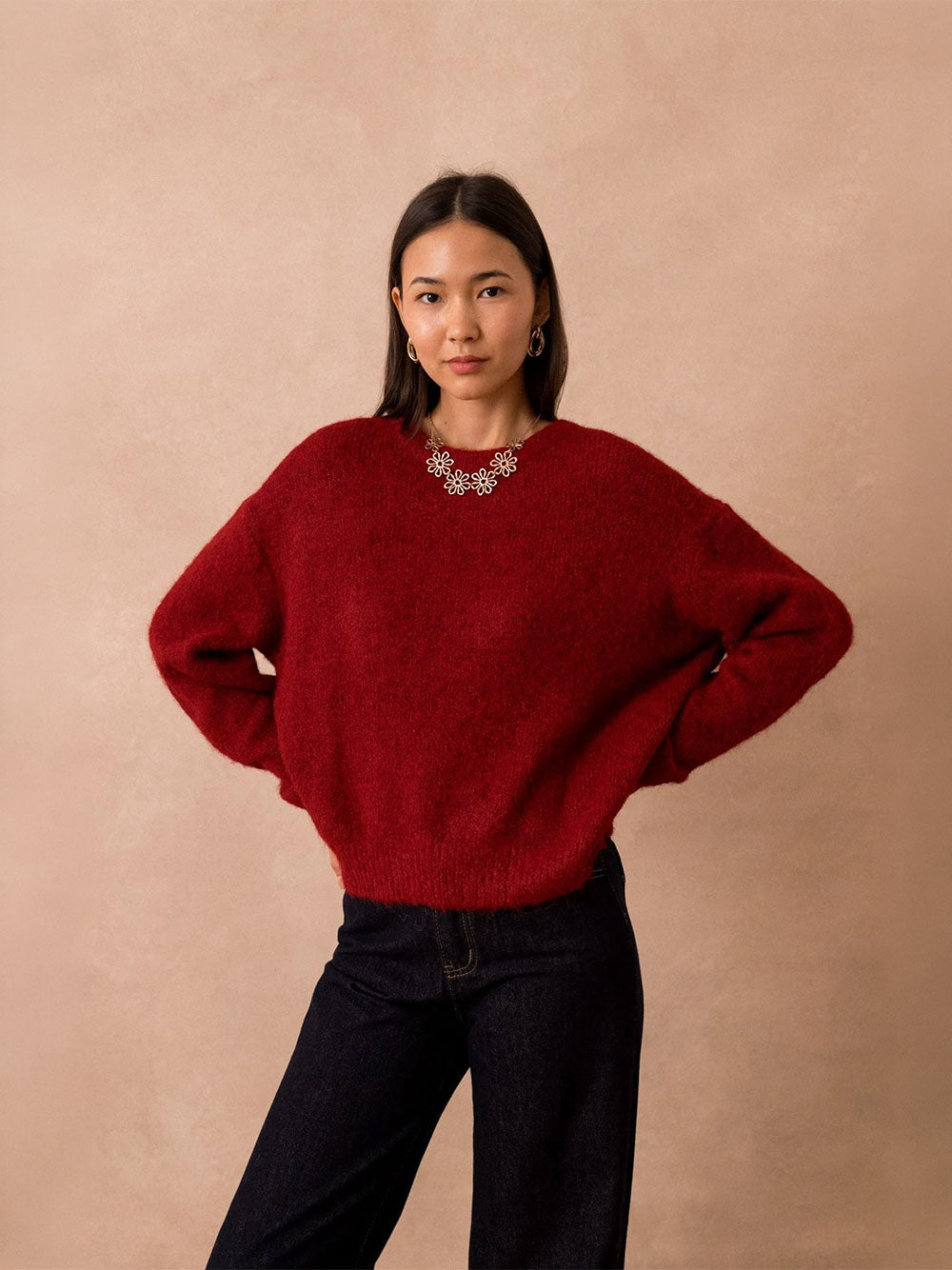 Jackie Crew Neck Knit Sweater - CERISE