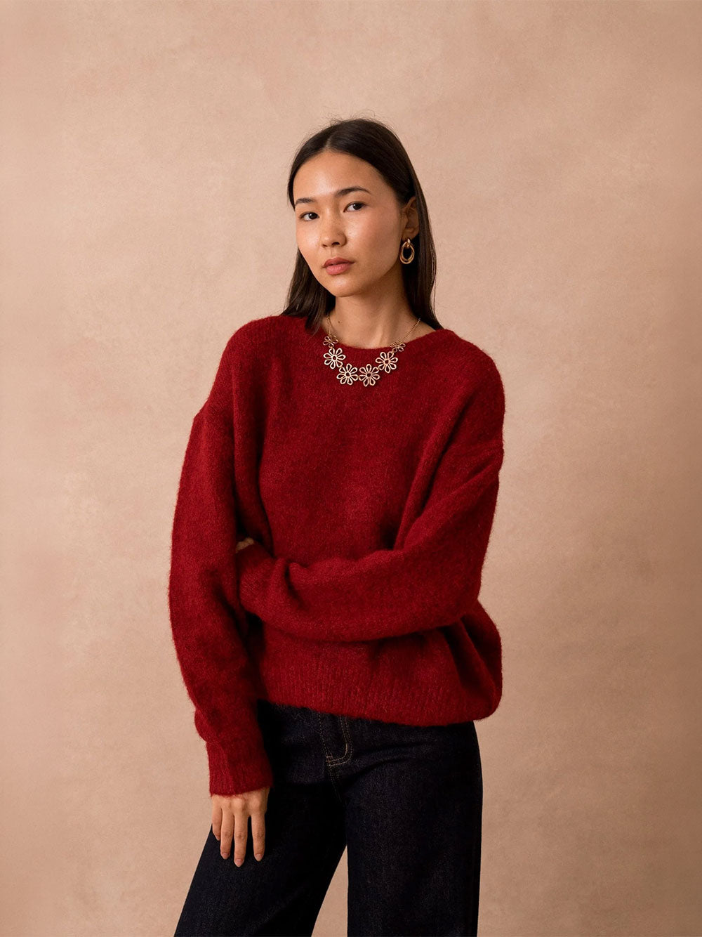 Jackie Crew Neck Knit Sweater - CERISE