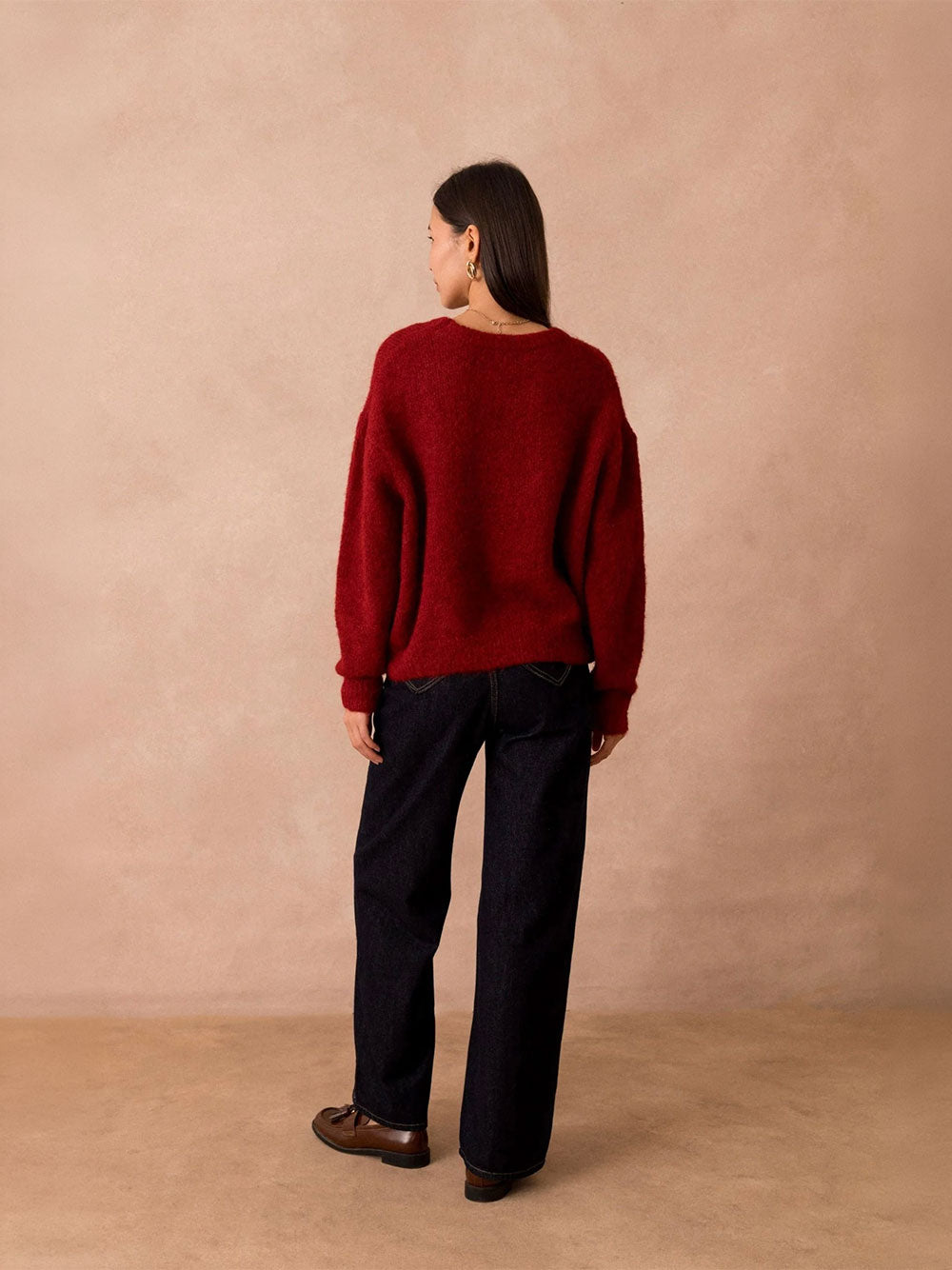 Jackie Crew Neck Knit Sweater - CERISE
