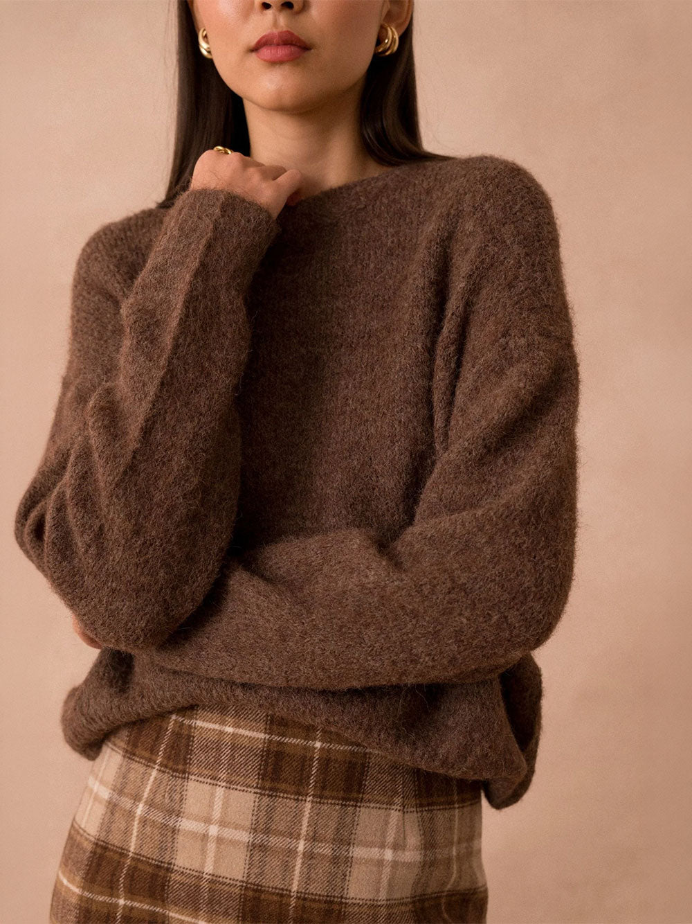 Jackie Crew Neck Knit Sweater - NOISETTE
