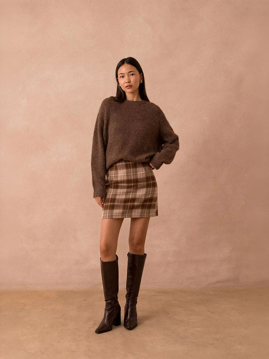 Jackie Crew Neck Knit Sweater - NOISETTE