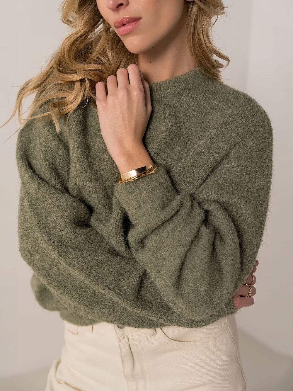 Jackie Crew Neck Knit Sweater - OLIVE