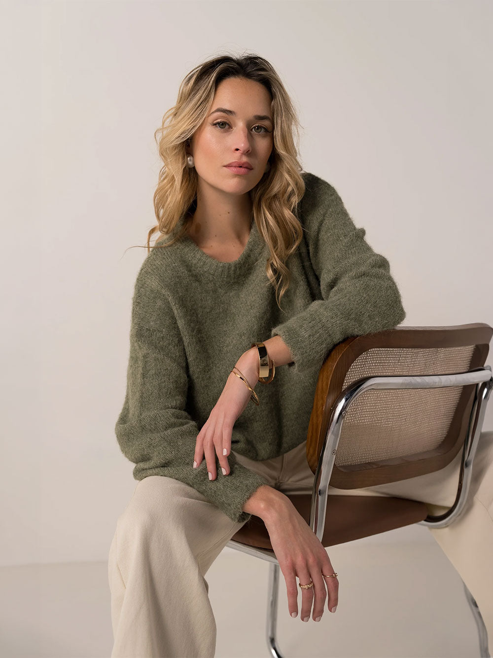 Jackie Crew Neck Knit Sweater - OLIVE