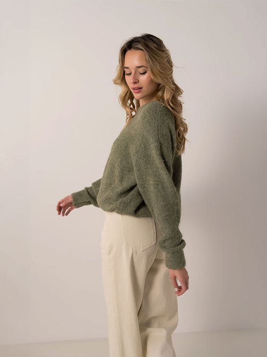 Jackie Crew Neck Knit Sweater - OLIVE
