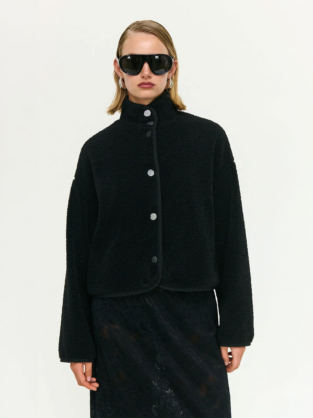 Katya Crop Sherpa Jacket - BLACK